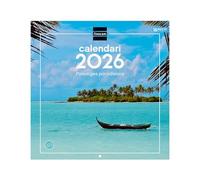 Finocam - Calendario de pared 2026 30x30 cm Mes Vista Enero - Diciembre 2026 + Sep.- Dic. 2025 (4 meses) reducidos | Calendario 2026 | Imágenes Paisajes paradisíacos - Catalán