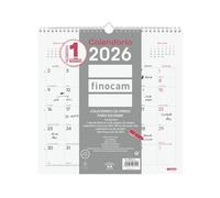 Finocam - Calendario de pared 2026 Mes Vista Enero - Diciembre (12 meses) | Calendario 2026 para anotar | Planificador mensual Chic - Blanco - Español