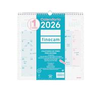 Finocam - Calendario de pared 2026 Mes Vista Enero - Diciembre (12 meses) | Calendario 2026 para anotar | Planificador mensual Chic - Turquesa - Español