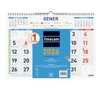 Finocam - Calendario de pared 2026 Mixto Mes Vista Enero - Diciembre (12 meses) | Calendario 2026 para anotar | Planificador mensual Trendy Color Catalán