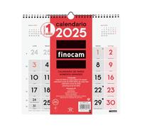 Finocam - Calendario Neutro de Pared Números Grandes 2025 Mes Vista Enero 2025 - Diciembre 2025 (12 meses) Español