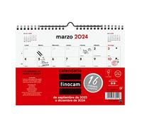 Finocam - Calendario Neutro Pared 16 Meses 2023 2024 Mes Vista Septiembre 2023 - Diciembre 2024 (16 meses) Español