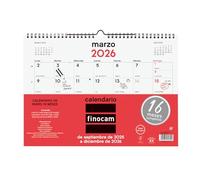 Finocam - Calendario Neutro Pared 16 Meses 2025 2026 Mes Vista Septiembre 2025 - Diciembre 2026 (16 meses) Neutro Español