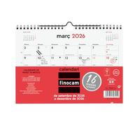 Finocam - Calendario Neutro Pared 16 Meses 2025 2026 Mes Vista Septiembre 2025 - Diciembre 2026 (16 meses) Neutro Catalán