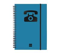 Finocam - Índice telefónico de espiral doble y cierre de goma (48 hojas, 120 g, A5), color azul