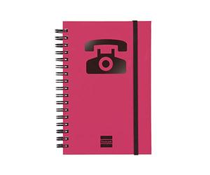 Finocam - Índice telefónico de espiral doble y cierre de goma elástico | 48 hojas | Agenda pequeña telefónica encuadernada con espiral doble 10 x 15 cm - color Magenta