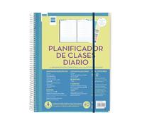Finocam - Planificador de Clases Diario para Docentes | 1 Día Página | Español | Hasta 8 Clases Diarias | Tapa Personalizable | Espiral Metálica | Grande, Papel | Español