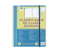 Finocam - Planificador de Clases Semanal | Organiza Hasta 8 Horas | Anualidad sin Fecha | con Pegatinas y 2 Fundas Transparentes | Espiral Metálica | Portada Personalizable, 230x310mm Grande | Español