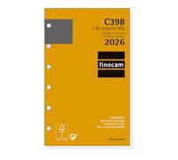 Finocam - Recambio agenda Classic 2026 1 Día Página | Enero - Diciembre (12 meses) | Recambio anual agenda C398 con 6 taladros - Español