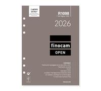 Finocam - Recambio agenda Open 2026 1 Día Página | Enero - Diciembre (12 meses) | Recambio anual agenda R1098 con 6 taladros - Español