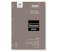 Finocam - Recambio agenda Open 2026 1 Día Página | Enero - Diciembre (12 meses) | Recambio anual agenda R4098 con 4 taladros - Español