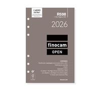 Finocam - Recambio agenda Open 2026 1 Día Página | Enero - Diciembre (12 meses) | Recambio anual agenda R598 con 6 taladros - Español