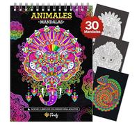 Finoly Libro Mandalas Colorear Adultos No Traspasa la Tinta | Cuaderno Mandalas Adultos Reduce el Estrés | Mandala para Colorear Adulto Animales A4 para Relajarse Encuadernación Espiral