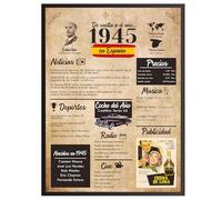 Finoly Tarjeta Cumpleaños Original 80 Años | Poster Año Nacimiento 1945 | Poster Cumpleaños Vintage 1945 | Regalo Cumpleaños Hombre 80 Años | Tarjeta Cumpleaños Vintage | Cartel Decoración Fiesta