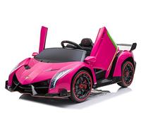 FINOOS Coche eléctric para niños Lamborghini Veneno 24V 2 Plazas, Infantil 4X4, Asiento de Cuero, Ruedas de Goma con Mando a Distancia 2.4 GHz 1 a 7 Años (Rosa)
