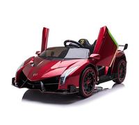 FINOOS Coche eléctric para niños Lamborghini Veneno 24V 2 Plazas, Infantil 4X4, Asiento de Cuero, Ruedas de Goma con Mando a Distancia 2.4 GHz 1 a 7 Años (Rojo Metalizado)
