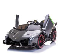 FINOOS Coche eléctric para niños Lamborghini Veneno 24V 2 Plazas, Infantil 4X4, Asiento de Cuero, Ruedas de Goma con Mando a Distancia 2.4 GHz 1 a 7 Años (Gris Metalizado)