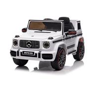 FINOOS Coche electrico para niños Mercedes G63 AMG 12V Licencia con Control Remoto, 2 Potentes Motores, /2 + 1 Velocidad/Sistema de Suspensión/Bocina/LED/Música/USB (Blanco)