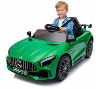 FINOOS Mercedes GTR AMG - Coche eléctrico para niños, 12 V, con mando a distancia, 2 + 1 velocidades, claxon, LED, música, Bluetooth (verde)