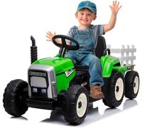 FINOOS Tractor eléctrico 12 V, con pala y remolque desmontable, vehículo para niños, con luz LED, música y claxon, mando 2,4 G, 2-5 km/h (verde)