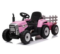 FINOOS Tractor eléctrico infantil de 12 V con pala y remolque desmontable, vehículo eléctrico para niños con luz LED, música y claxon, mando a distancia de 2,4 G, 2-5 km/h (rosa)