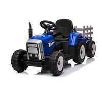 FINOOS Tractor eléctrico para niños 12V, con Pala y Remolque Desmontable, Coche eléctrico para niños, Tractor con luz LED, música y claxon, Mando a Distancia de 2,4G, 2-5 km/h (Azul)