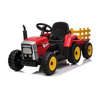 FINOOS Tractor eléctrico para niños 12V, con Pala y Remolque Desmontable, Coche eléctrico para niños, Tractor con luz LED, música y claxon, Mando a Distancia de 2,4G, 2-5 km/h (Rojo)