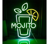 FINOTI cócteles Letrero neón Luces neón Copa cóctel luz led neón Verde Mojito neón de Bebida Regulable letreros decoración Paredes letreros Luces neón Dormitorio Bar Club con Interruptor,A
