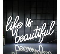 FINOTI Letrero de neón con texto en inglés "Life is Beautiful" para colgar en la pared, luz nocturna, cumpleaños, boda, club, decoración de fiesta, personalidad romántica, fiesta USB con chai