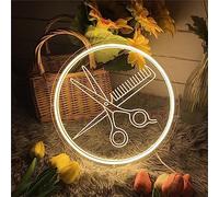 FINOTI peluquería letreros Neon señal luz neón led Tijera Corte Pelo Grabado 3D neón Tijeras barbería Peine Letrero Luminoso peluquería señal led Luminosa Abierta con Interruptor Regulable,B,30x30cm