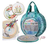 FINPAC Embroidery Project Bag, Embroidery Supplies Storage Carrying Tote Case con múltiples Bolsillos para Hilo, Aros, Hilo, Kit de Herramientas de Puntada [Bolsa Solamente], Emerald Illusions