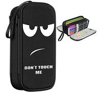 FINPAC Estuche para lápices, caja de lápices de tres capas de gran capacidad, bolsa para bolígrafos, organizador de almacenamiento de papelería para adolescentes, niñas, niños, suministros escolares de oficina para estudiantes, DON'T TOUCH ME, 8.8 x 4.1 x 2.8 inches, Estuche grande