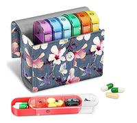 FINPAC Pastillero Semanal 4 Tomas 7 Días, 28 Compartimentos Organizador Medicamentos con Estuche de Cuero PU y Nombre de Tarjeta, Vitamina Caja de Almacenamiento para Viaje, Blooming Hibiscus