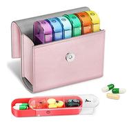 FINPAC Pastillero Semanal 4 Tomas 7 Días, 28 Compartimentos Organizador Medicamentos con Estuche de Cuero PU y Nombre de Tarjeta, Vitamina Caja de Almacenamiento para Viaje,