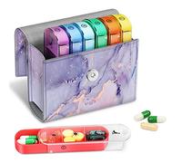 FINPAC Pastillero Semanal 4 Tomas 7 Días, 28 Compartimentos Organizador Medicamentos con Estuche de Cuero PU y Nombre de Tarjeta, Vitamina Caja de Almacenamiento para Viaje, (Z-Liac Marble)