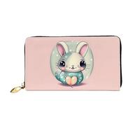 FInpan The Swan in Love Pattern - Cartera con cremallera para mujer, cartera larga, tarjetero de crédito, cartera de cuero, monedero de viaje, Conejo de dibujos animados rosa, Talla única