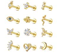 Finrezio 12 Piezas 16G Pendientes Cartílago para Mujer Pendientes Helix Piercing Oreja Pendientes Trago Piercing Labret Mal Ojo Mariposa Pendientes Luna Conjunto Joyería Piercing