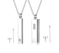 Finrezio 2 Piezas Colgante Urna Cremación para Collar de Cenizas de Plata Negra de Acero Inoxidable Conmemorativo, Recuerdos De Joyería con Circonita Cúbica