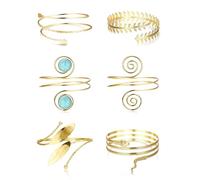 Finrezio 6 Piezas Brazalete Superior Brazalete Pulseras Ajustable Bobina Brazalete Brazo Brazalete Pulsera para Mujer Minimalista Oro Plata Brazalete Pulsera Bisutería