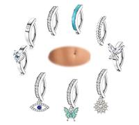 Finrezio 9 Piezas 14G Clicker Piercing Ombligo Acero Inoxidable para Mujeres Piercing Ombligo Curvado Ombligo CZ Mariposa Anillo Vientre Piercing Joyería