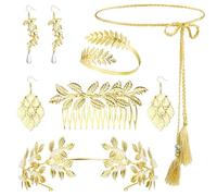 Finrezio Accesorios Joyas Diosa Griega para Mujer Diadema Hojas Brazalete Espiral para Laurel Hojas Corona Accesorios Parte Superior Brazo Pendientes Colgantes para Boda Toga Fiesta Boda Halloween