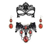 Finrezio Halloween Conjunto Collar Pendientes Encaje Negro para Mujer Gothic Colgante Gargantilla Máscara Encaje Vampire Victorian Gothic Disfraz Halloween Cosplay
