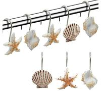 FINROS Seashell Ganchos para cortina de ducha, 12 ganchos decorativos de resina antioxidantes para baño, habitación de bebé, dormitorio, decoración de sala de estar (marrón claro)
