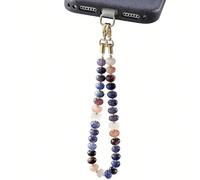 Finrray Correa de muñeca con cuentas de teléfono de piedra natural con pestaña de sujeción, hecha a mano, diseño cósmico bohemio con cuentas espaciadoras doradas, Medium, Piedra Metal, Sin piedra