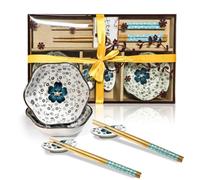 Finsink 6 Piezas Juego de Platos de Sushi para 2 Personas Azul y Blanco Set Sushi de Cerámica Usando Caja de Embalaje de Regalo Adecuado Como Regalo de Cumpleaños para Amigos o Familiares