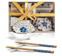 Finsink Vajilla de sushi para 2 personas, 6 piezas, de cerámica, juego de platos de sushi, azul y blanco, en caja de regalo de como regalo para amigos (A2)