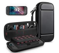 FINTIE Bolsa de Gran Capacidad para Nintendo Switch 2 (2025) - Set de Accesorios 2 en 1 con 2 Cristales Protectores, 1 Estuche rígido portátil de Viaje para Almacenamiento, Negro