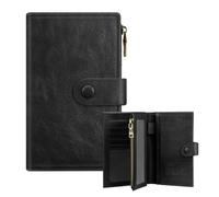 FINTIE Cartera RFID para mujer, 3 en 1, soporte para tarjetas de crédito, pasaporte, cartera de mano triple con cremallera, bolsillo para monedas, ventana de identificación, ranuras SIM para mujeres