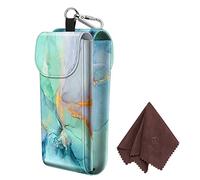 Fintie Double Glasses - Funda con gancho mosquetón, portátil, funda protectora de piel sintética resistente a los arañazos para gafas de sol, Z-emerald Marble, M