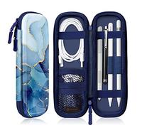 Fintie Estuche Compatible con Apple Pencil (2.ª y 1.ª Generación) - Funda de Material Sintético con Bolsillo de Malla, Mármol Azul Dorado